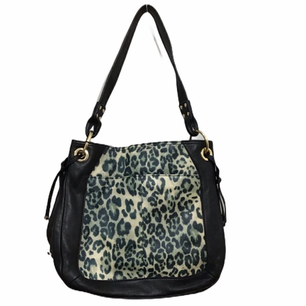 Perlina New York Black Leather Oversized Animal Print Tote Bag